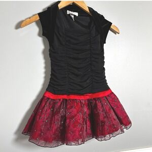 Amy Byer Girls Black Velvet Ruched Bodice Red Skirt Dress Size 5, Christmas XMAS